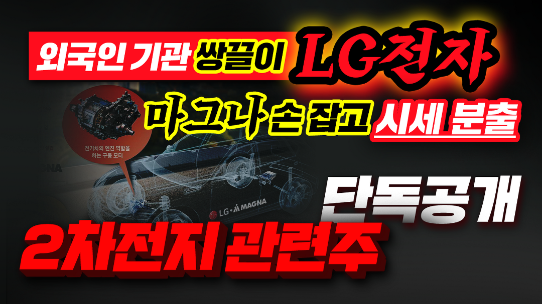 [LG 주가] 외국인 기관 쌍끌이 LG전자 마그나 손 잡고 시세분출... 기관 쌍끌이 LG전자 마그나 손 잡고 시세분출 2차전지 관련주 단독공개