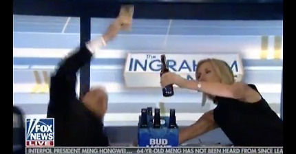 Laura Ingraham Guest Falls Off Chair While Toasting for A Selfie