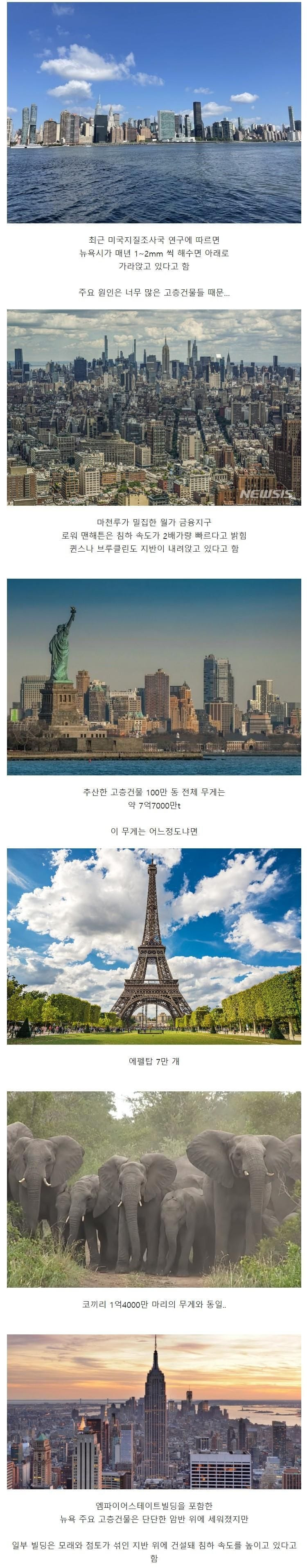 도시가 너무 무거워서 가라앉고 있다는 뉴욕