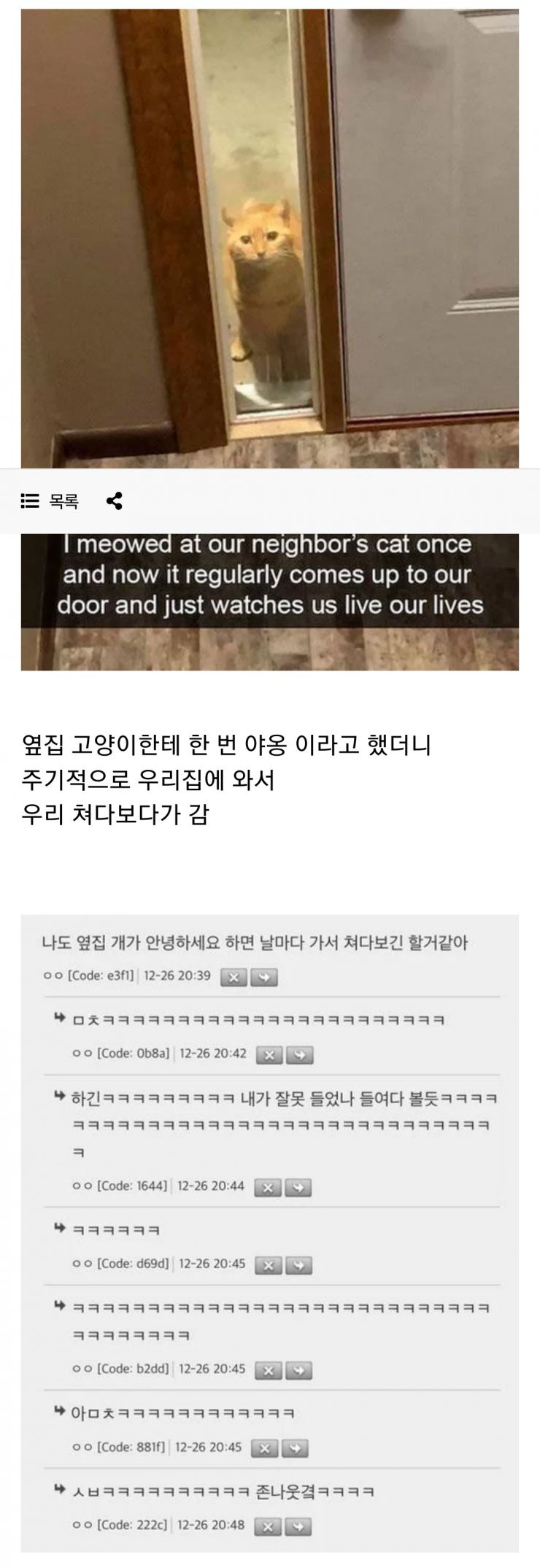 옆집 고양이한테 야옹이라고 했더니...