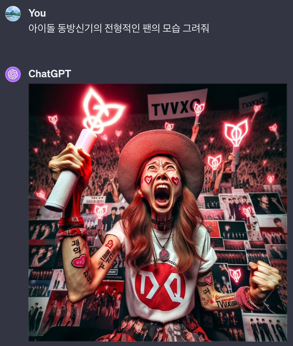 Chat GPT에게 남자 아이돌 팬의 전형적인 모습을 그려달라고 해보았다