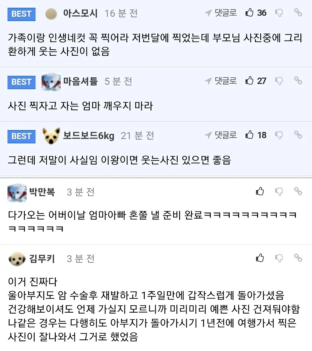 새겨들어라 부모님 영정사진은 미리 확보하는거다