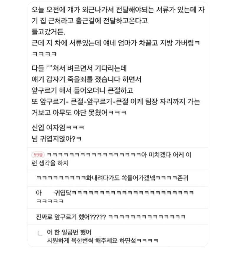 신입 실수 해서 벼르고 있었는데 얘가 이러고 들어온다