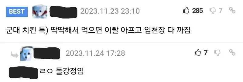 군대에서 나오는 치킨 특징