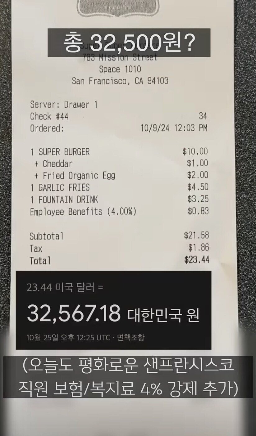 요즘 샌프란시스코에서 팁 말고 요구되는 추가금