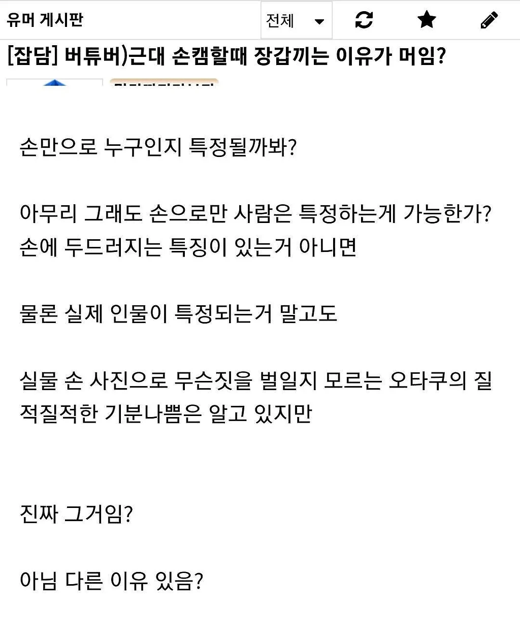 버튜버들이 손캠할때 장갑끼는 이유