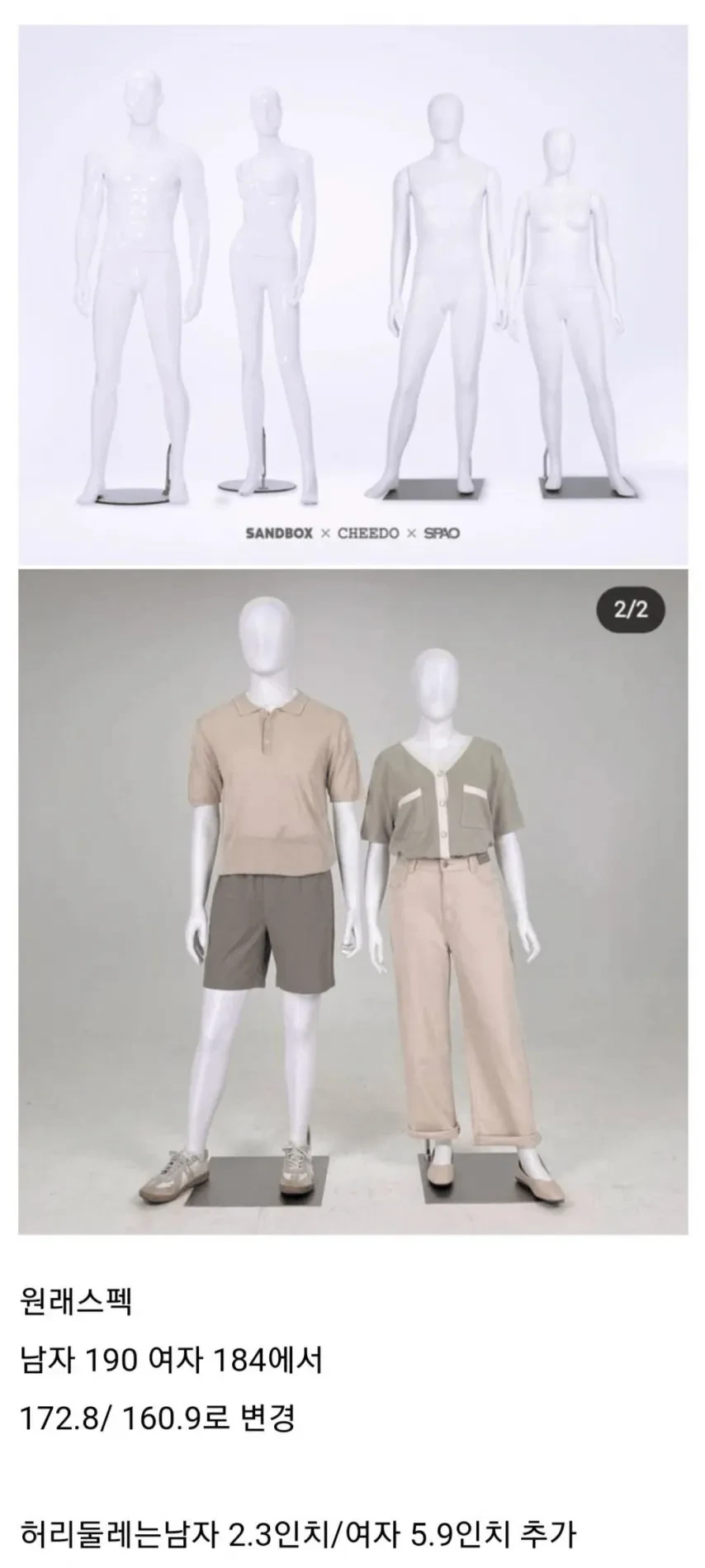 스파오에서 선보인 평균체형 마네킹