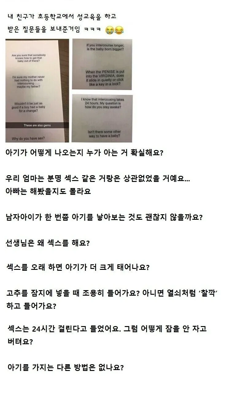 미국선생님이 초등학교에서 성교육하고 받은 질문들.jpg