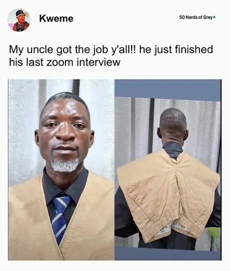 화상인터뷰를 하는데 자켓이 없었던 삼촌의 아이디어