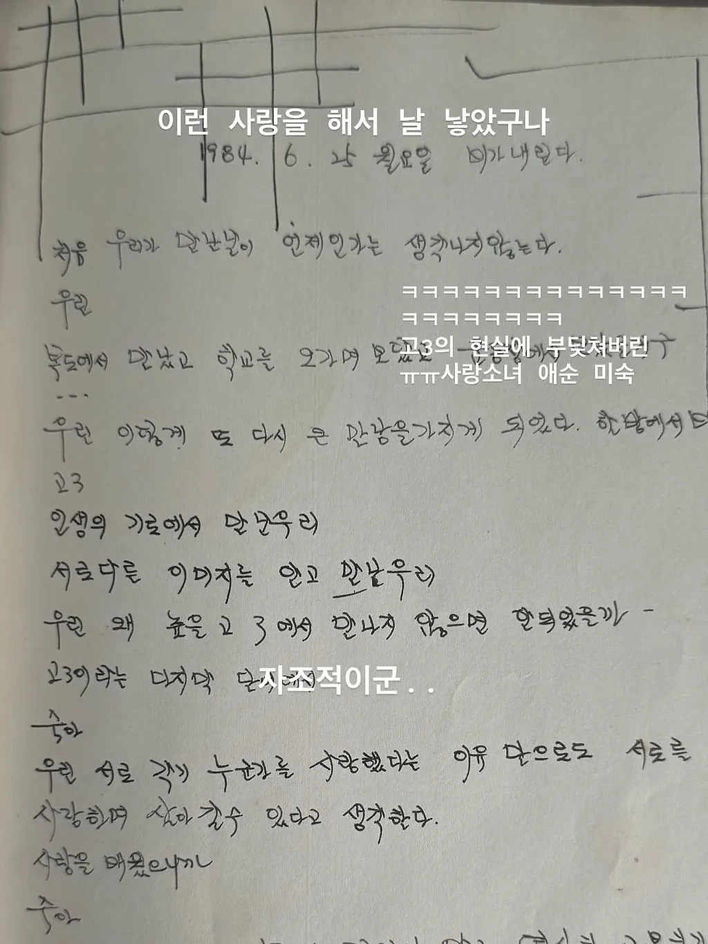 사랑에 빠진 고창여고 문학소녀 고미숙양의 다이어리