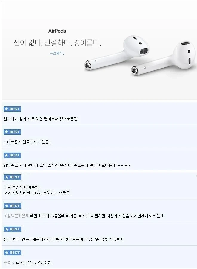 에어팟 출시 초기 반응.