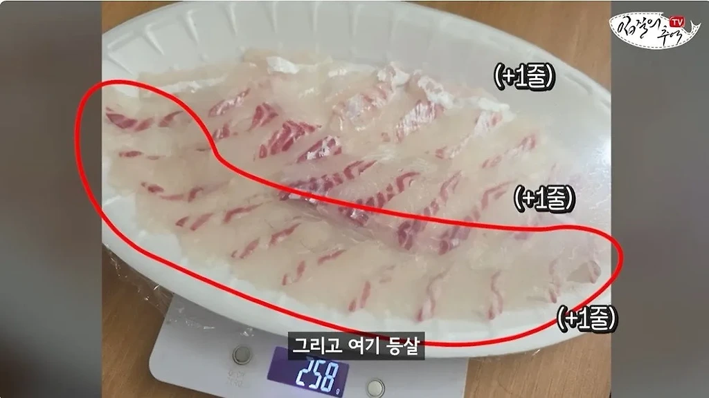 단골 횟집에서 참돔 2Kg을 사왔는데 258g을 받은 사람