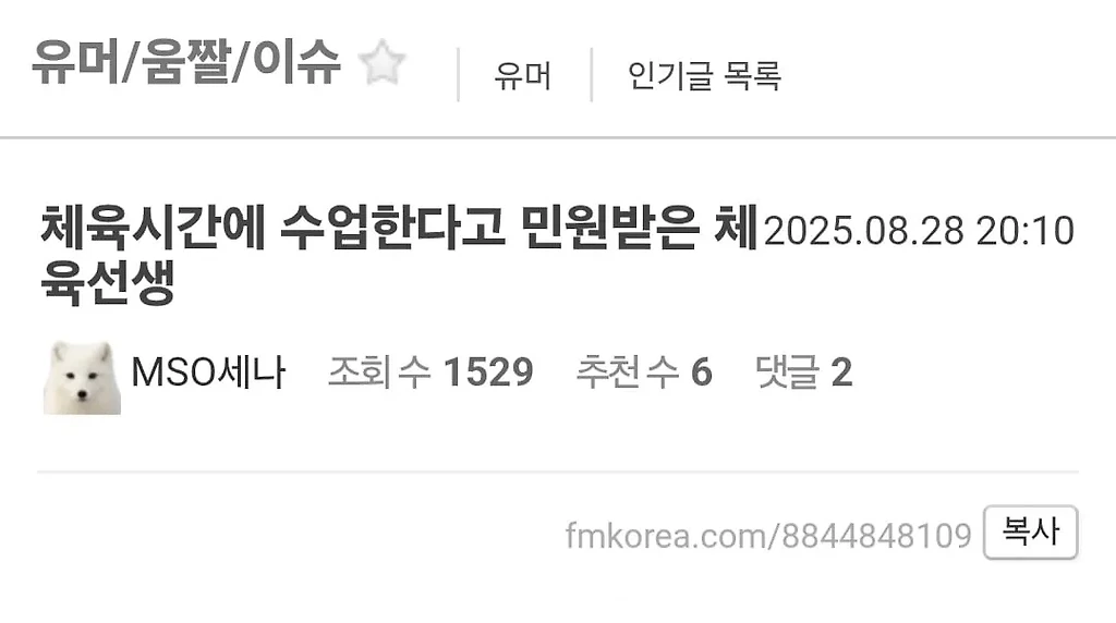 체육 시간에 수업한다고 민원받은 체육 선생.jpg
