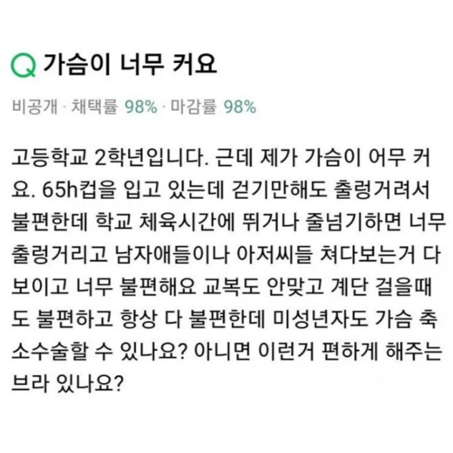 가슴이 너무 커서 고민인 여고생