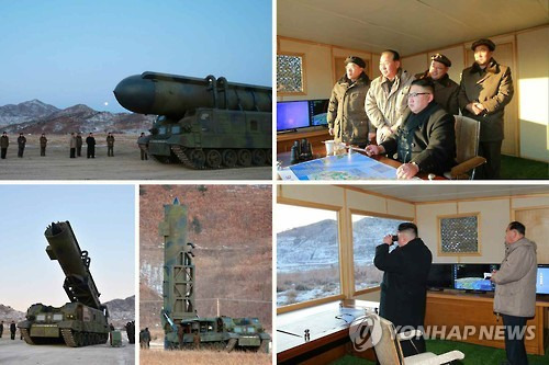 북한 "중장거리탄도탄 북극성 2형 발사 성공…새 핵전략무기"  (서울=연합뉴스) 북한이 13일 노동당 기관지 노동신문을 통해 공개한 중장거리 탄도미사일 '북극성 2형'의 발사 장면 사진. 북한 관영매체들은 이날 "우리 식의 새로운 전략무기체계인 지상대지상 중장거리 전략탄도탄 북극성 2형 시험발사가 2017년 2월 12일 성공적으로 진행됐다"고 보도했다. 김정은 노동당 위원장이 시험발사를 현지지도했다. 2017.2.13   << 국내에서만 사용가능. 재배포 금지. For Use only in the Republic of Korea. No Redistribution >>  nkphoto@yna.co.kr