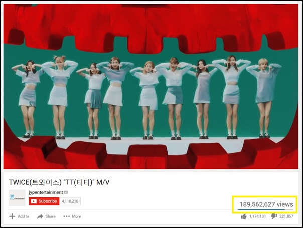 트와이스, TT MV 1억 8956만뷰 돌파 넘버원 걸그룹 입증