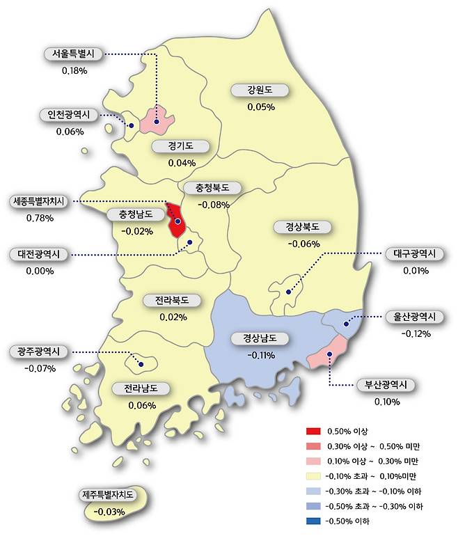 전국 아파트 매매가격지수 변동률(12일 기준)/자료제공=한국감정원© News1© News1