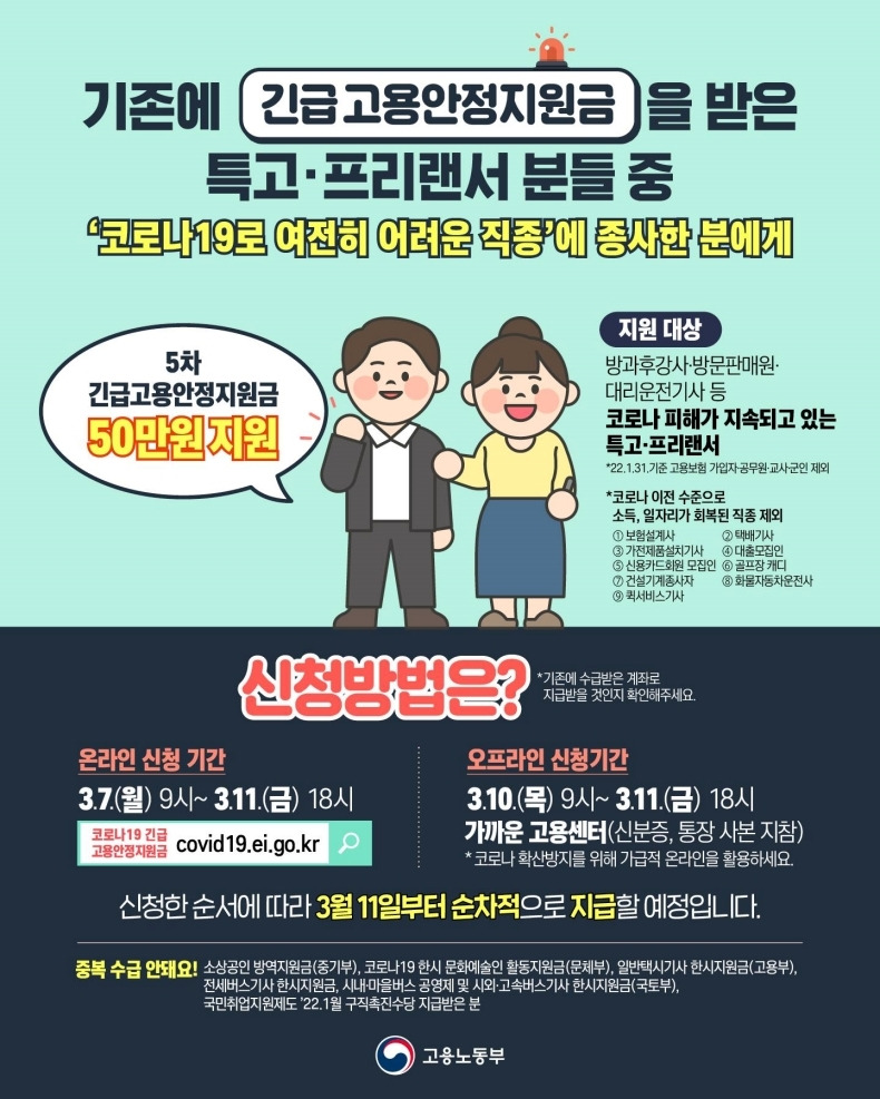 방과후강사·대리운전기사 등 50만원 추가 지원…신청방법은? 고용노동부