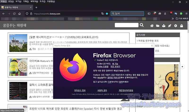 Firefox 91.0.1 안정성 및 보안 취약점 수정 업데이트