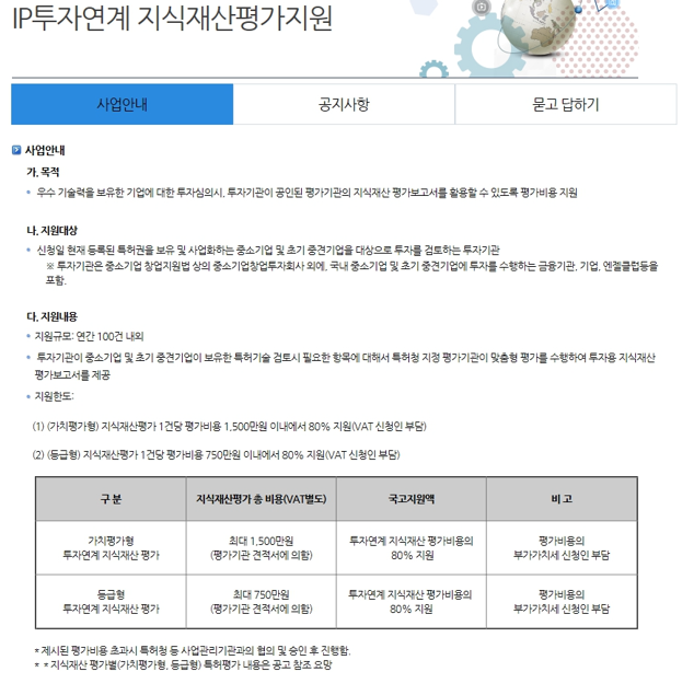 2022년 IP투자연계 지식재산평가지원 사업 공고_특허청