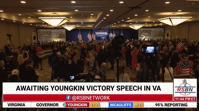 미 버지니아 주지사 공화당 후보 영킨 당선 유력 VIDEO: A waiting Youngkin waiting victory speech in VA