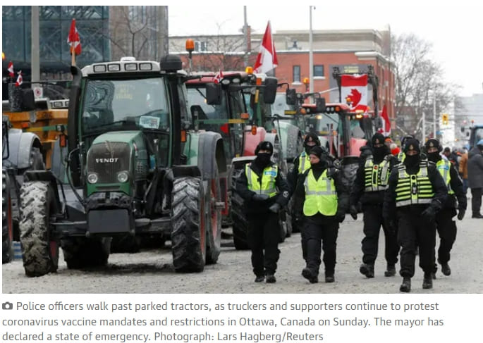 캐나다, 국가 비상사태 선포  VIDEO: Canada: Ottawa mayor declares state of emergency over COVID protests