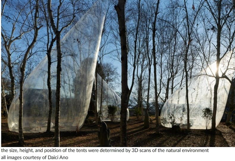 투명한 눈물방울 모양의 텐트 Yuko nagayama's transparent teardrop-shaped tents dot a tranquil forest in japan