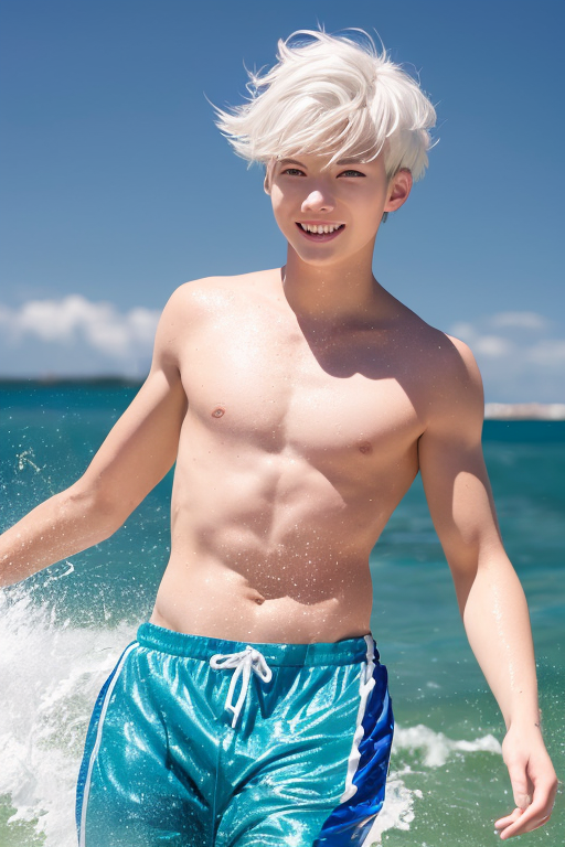 [Boy-078] White haird boy play in a beach