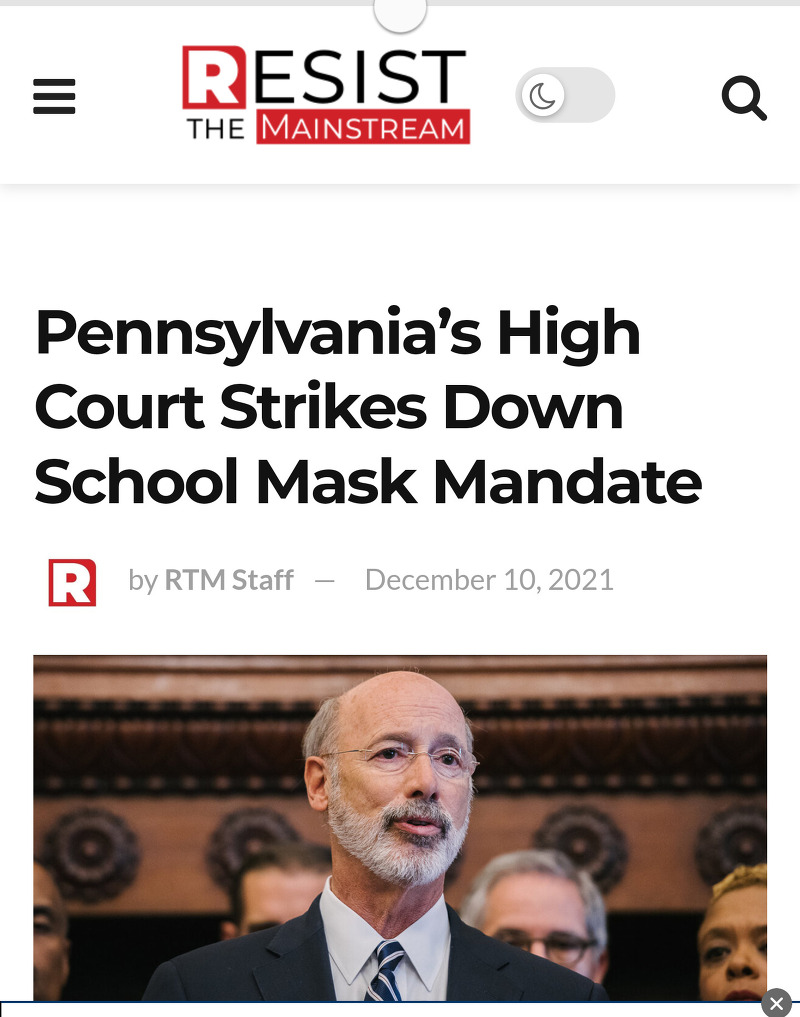 펜실바니아 대법, 학교 마스크 착용 의무화 폐지 명령 Pennsylvania’s High Court Strikes Down School Mask Mandate