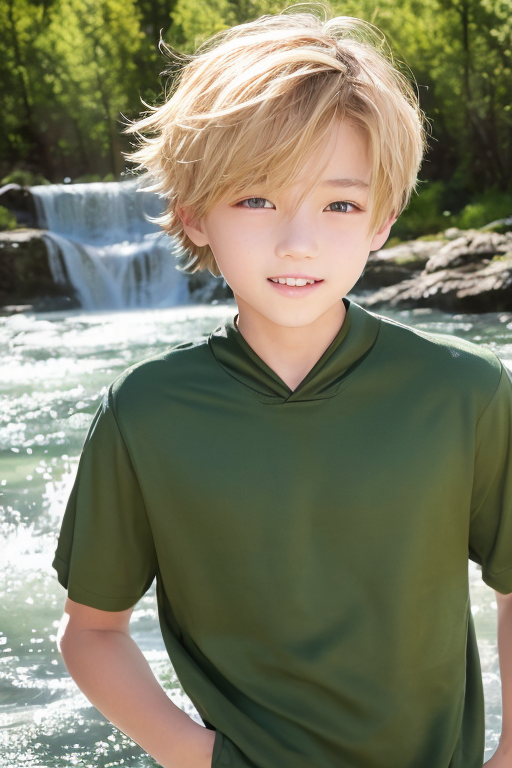 [Boy-139] A boy with soft golden hair fluttering in the bright sunlight Free live-action image background