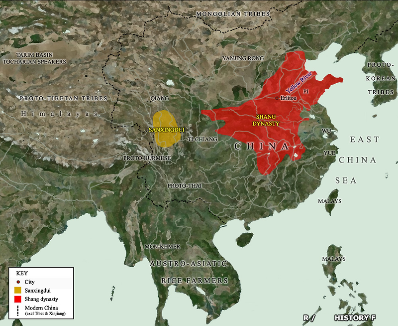 BC1500년 중국 상나라 지도 (은나라)