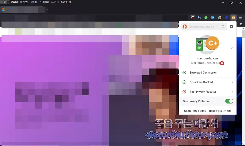 DuckDuckGo(덕덕고)모든 마이크로소프트 추적기 차단