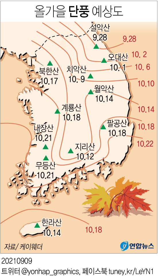 올 가을 전국 단풍 일정