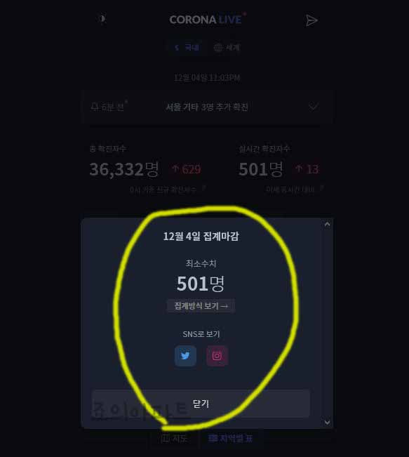 코로나 라이브 실시간 확진자 현황 확인하기