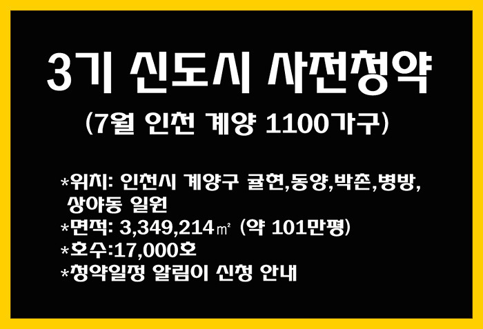3기 신도시 사전청약 시작! 7월 인천 계양 1,100호부터...