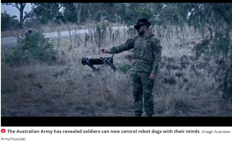 호주 군인들, 뇌파로 로봇 개 조종한다 VIDEO: Soldiers use headset to control robot dogs with their minds in Black Mirror-style video