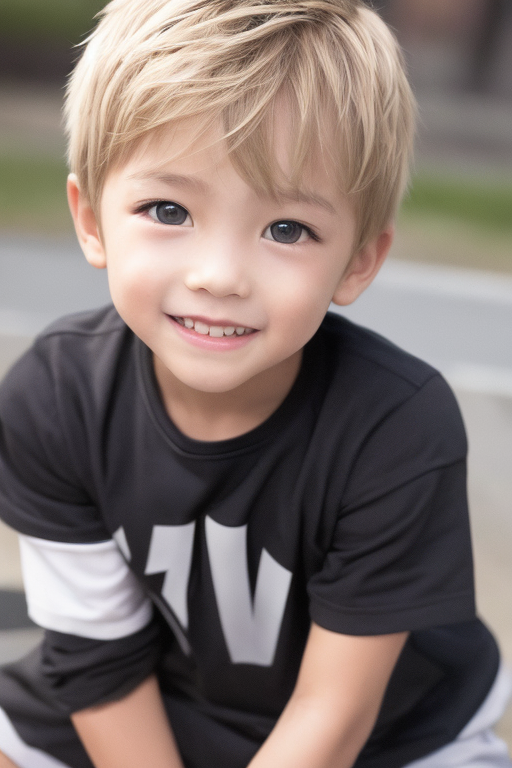 [Boy-118] cute blond hair boy in a street background