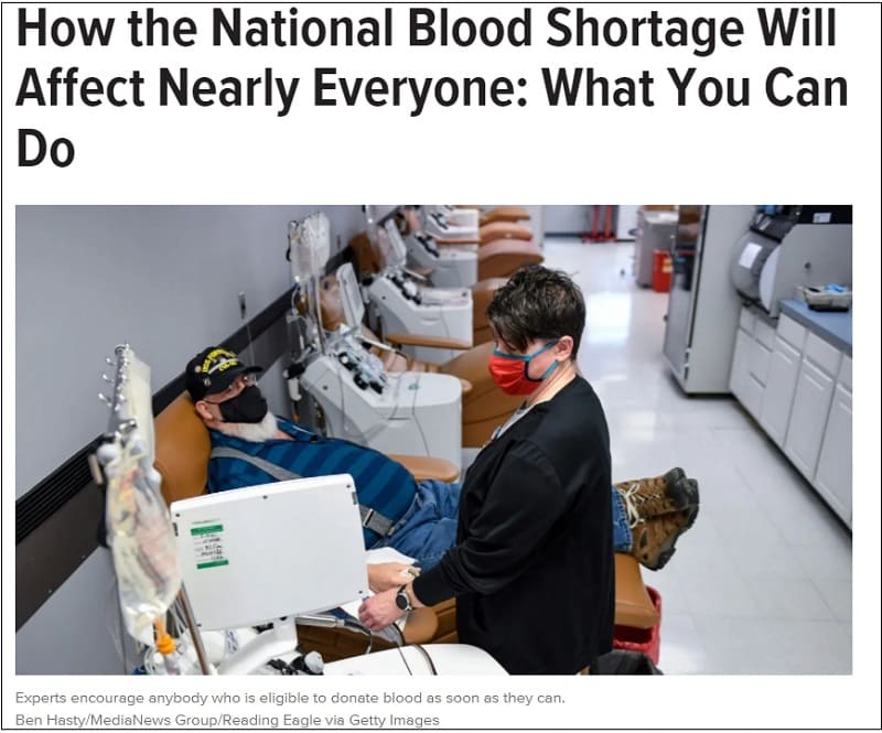 미 적십자, 사상 첫 국가적 혈액 부족 위기 선언 The American Red Cross has declared a national blood emergency for the first time in its history.