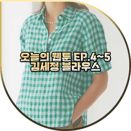 오늘의 웹툰 4회~5회 김세정 블라우스 :: 헤지스 그린 체크 5부 반팔 셔츠 : 온마음 패션
