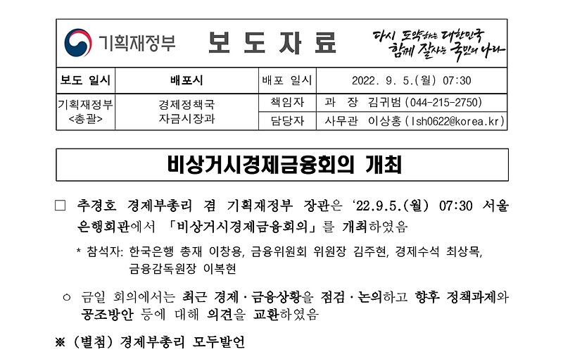 비상거시경제금융회의 보도자료 [환율 / 금융 / 경제]