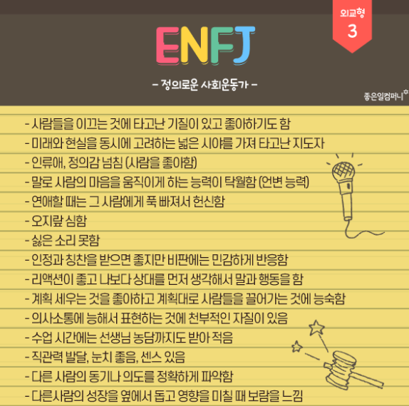 [MBTI] ENFJ 팩폭 연애 특징과 궁합