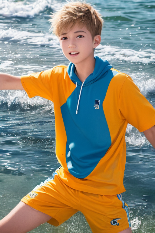 [Boy-172] Free image of a blonde boy character with a sea background