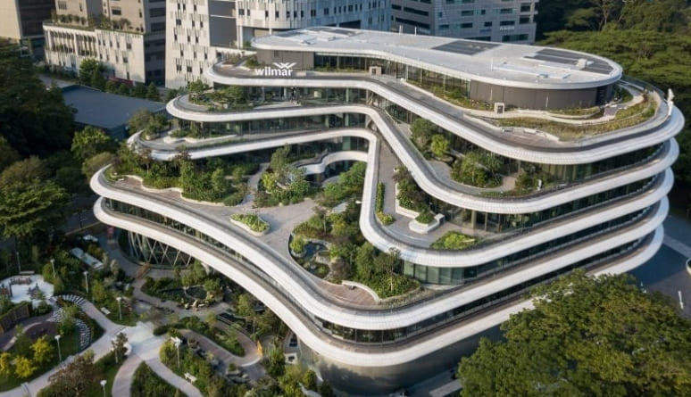 싱가포르 오피스 블록 아래 '정원 테라스 계단' Eric Parry Architects staggers 