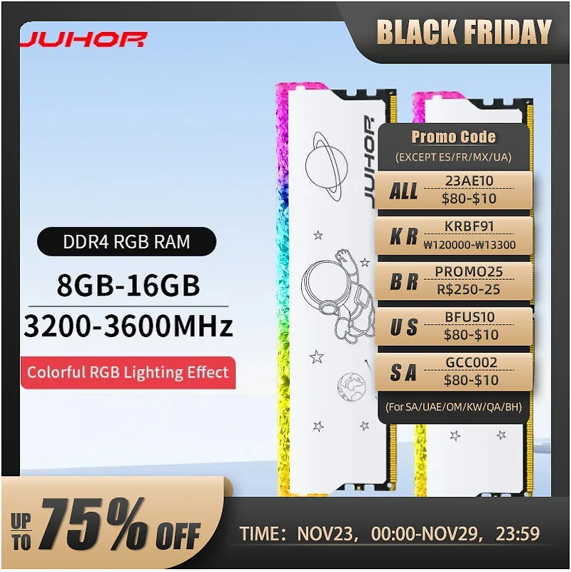 JUHOR RGB DIMM 데스크탑 게임용 메모리 램, DDR4 8GB, 16GB, 3200MHz