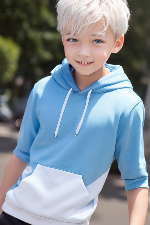 [Boy-010] Free images of a smiling blue-eyed & white hair teen boy