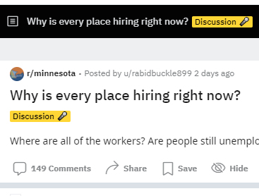 레딧에 올라온 미국 고용 상황, Why is every place hiring right now?