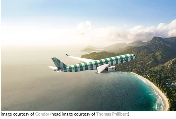 아무도 생각하지 못한 항공기의 대변신 VIDEO: Condor unveils new aircraft livery with beach towel-like striped look