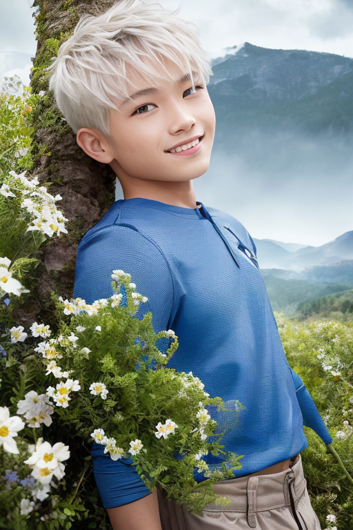 [Boy-039] Free Ai images: Handsome White Haird Man in Forest & Valley