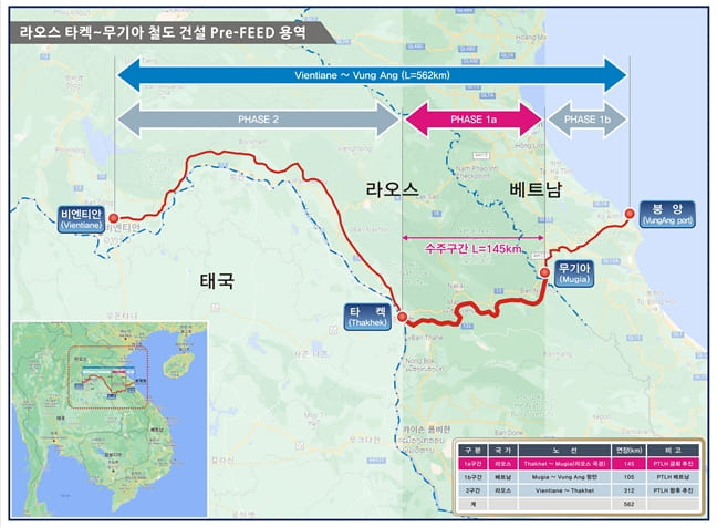 국가철도공단, 라오스 타켁∼무기아 철도 기본계획(Pre-FEED) 용역 수주