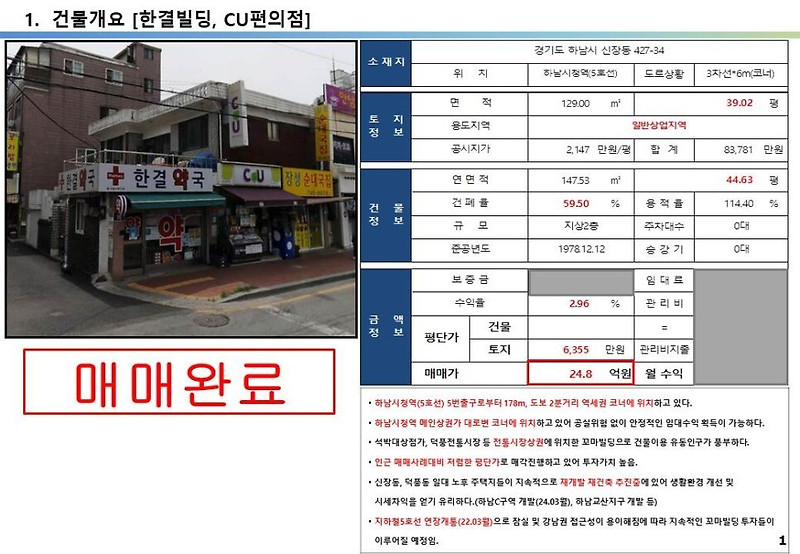 하남시청역, 하남 주택재개발 호재지역, 하남선 5호선 연장 전통시장 앞 20억 꼬마빌딩 투자사례, 호재가득한 지역의 20억 올근생 꼬마빌딩, 약국, 편의점 건물